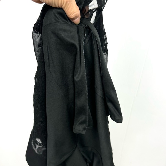 Pure silk sequined and beaded blouse Tie-side Embellished Sheer Black Blouse S - Picture 11 of 13